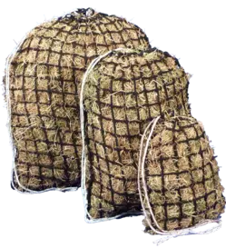 Greedy Steed knotless hay nets in 3cm and 4cm holes, from mini to full bale